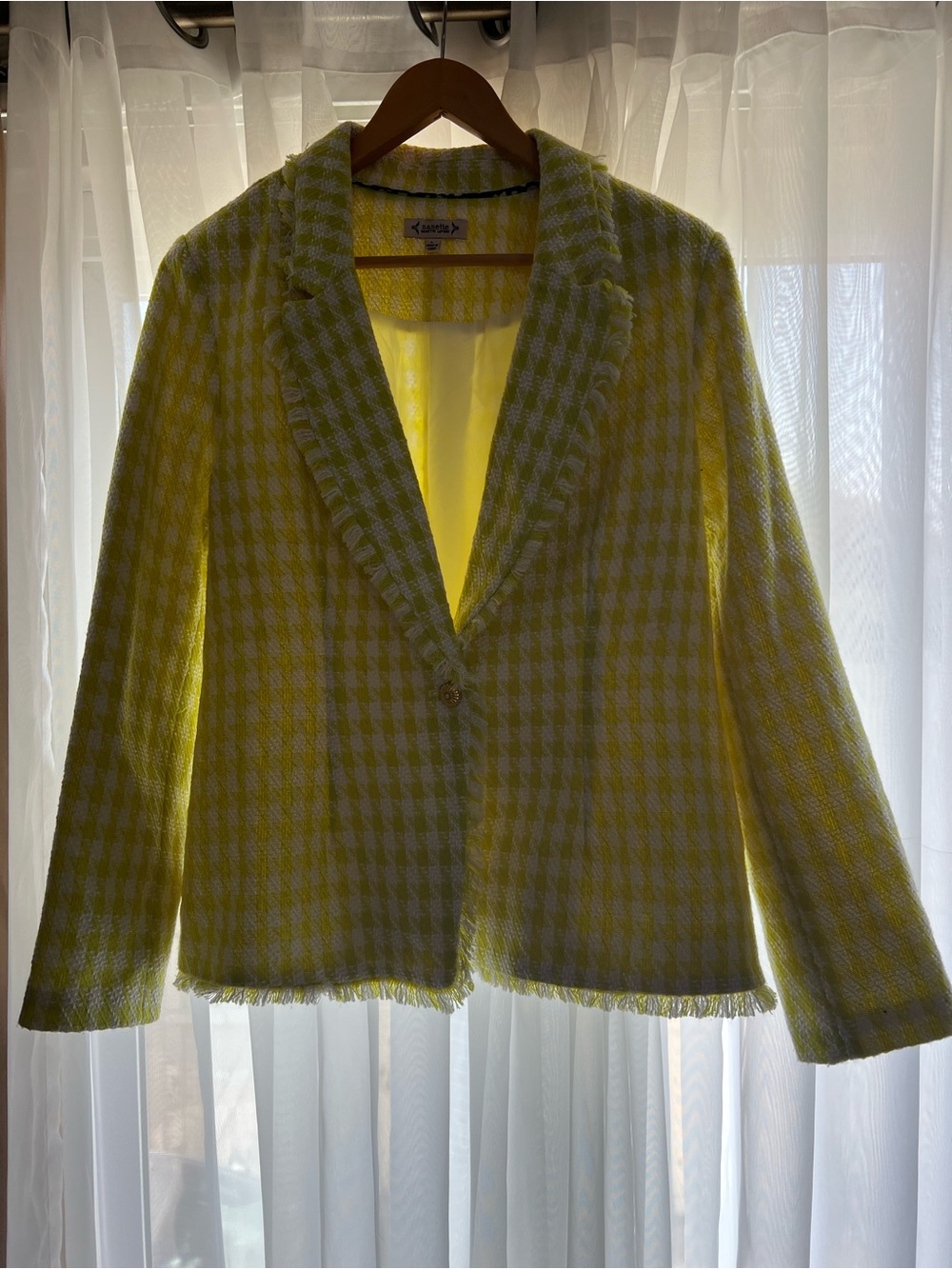Nanette Lepore Yellow Houndstooth Tweed Blazer